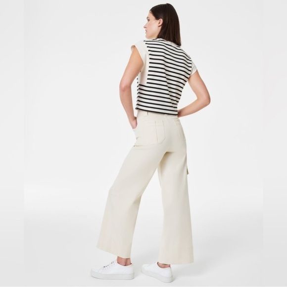 SPANX Eggshell Stretch Twill Cropped Cargo Trouser Size Large - Picture 4 of 10